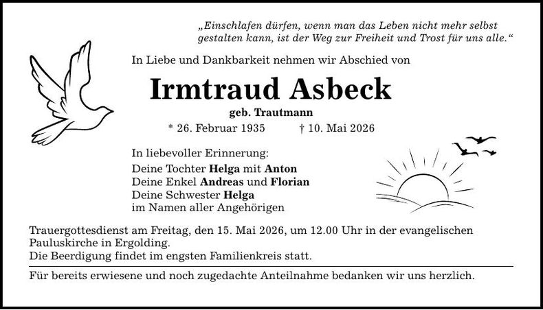 Traueranzeige Irmtraud Asbeck