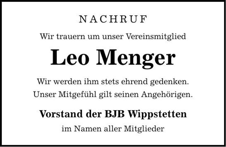 Traueranzeige Leo Menger