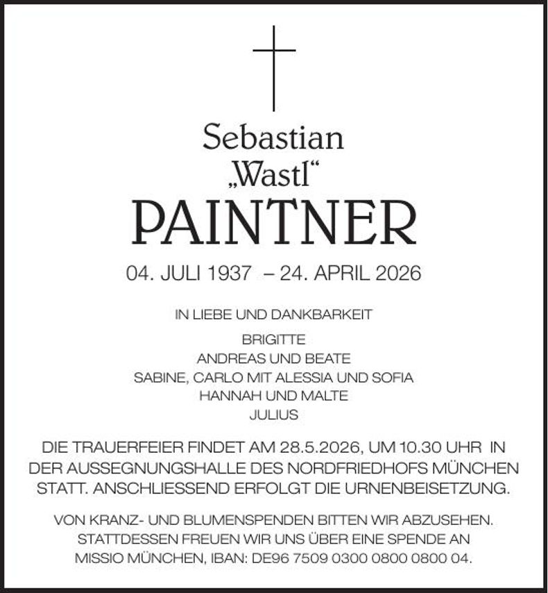 Traueranzeige Sebastian Paintner