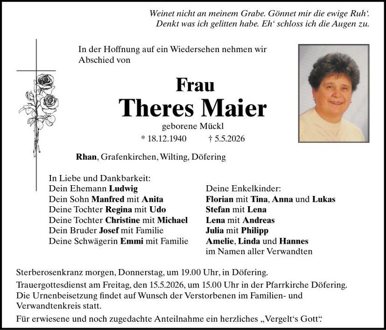 Traueranzeige Theres Maier