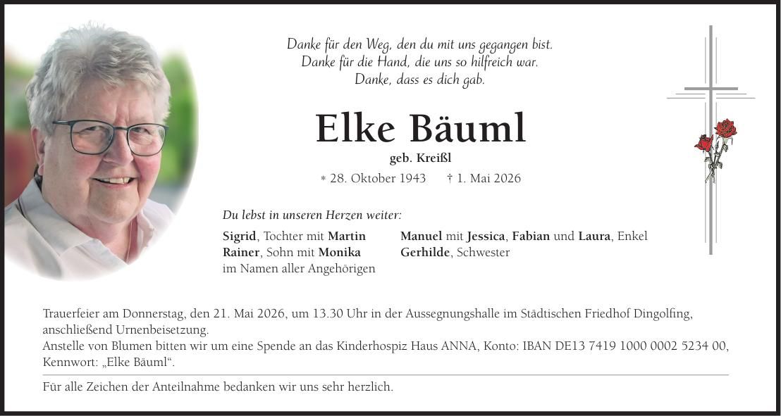 Traueranzeige Elke Bäuml