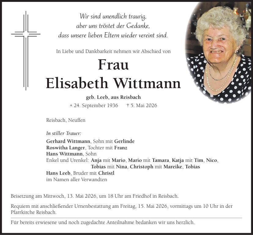 Traueranzeige Elisabeth Wittmann