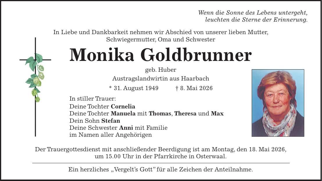 Traueranzeige Monika Goldbrunner