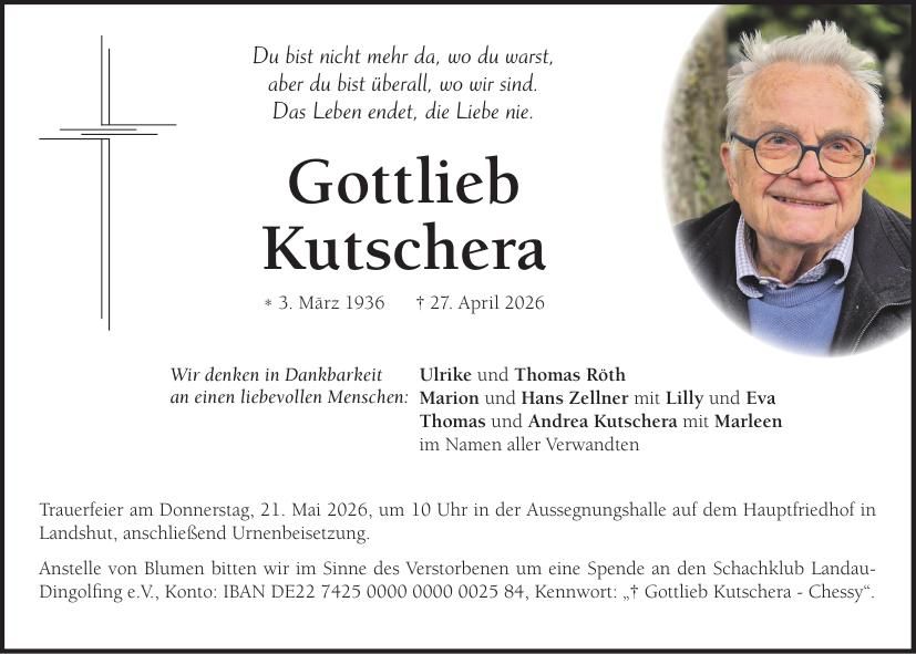 Traueranzeige Gottlieb Kutschera