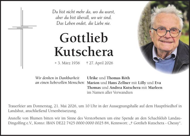 Traueranzeige Gottlieb Kutschera