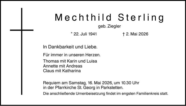 Traueranzeige Mechthild Sterling
