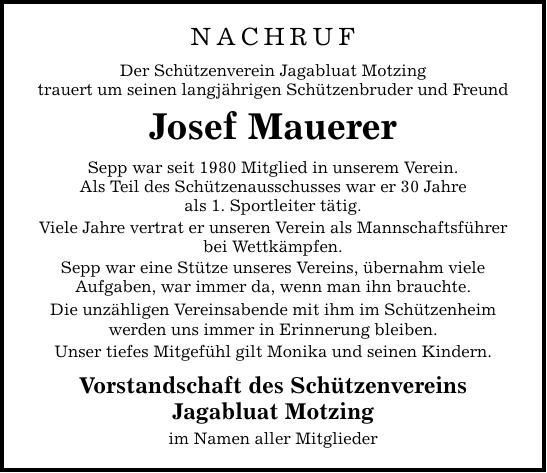 Traueranzeige Josef Mauerer