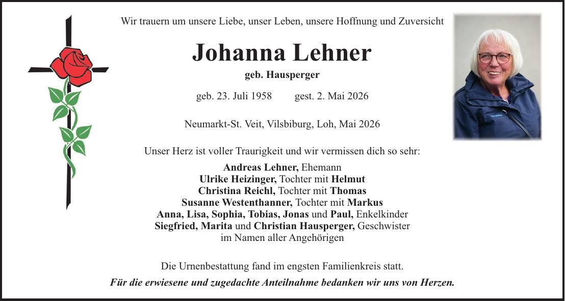 Traueranzeige Johanna Lehner