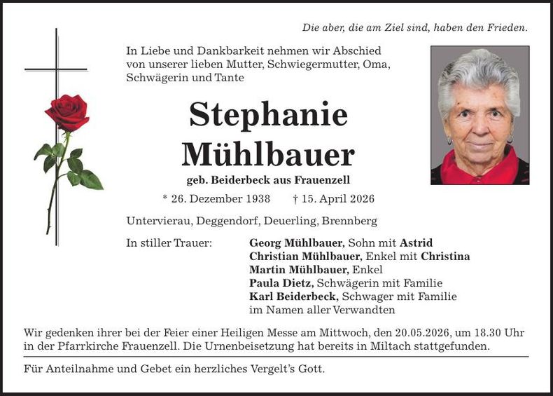 Traueranzeige Stephanie Mühlbauer