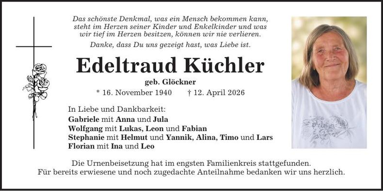 Traueranzeige Edeltraud Küchler