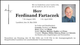 Traueranzeige Ferdinand Fartaczek