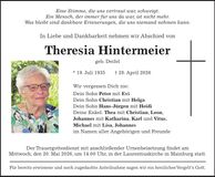 Traueranzeige Theresia Hintermeier