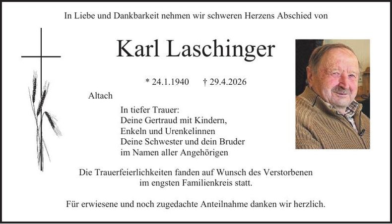 Traueranzeige Karl Laschinger
