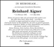 Traueranzeige Reinhard Aigner