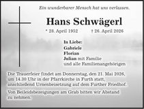 Traueranzeige Hans Schwägerl