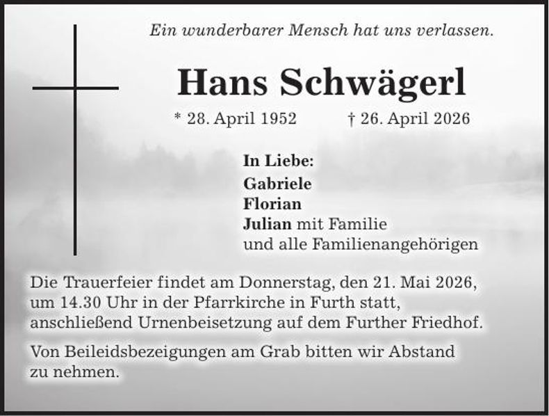 Traueranzeige Hans Schwägerl