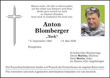 Traueranzeige Anton Blomberger