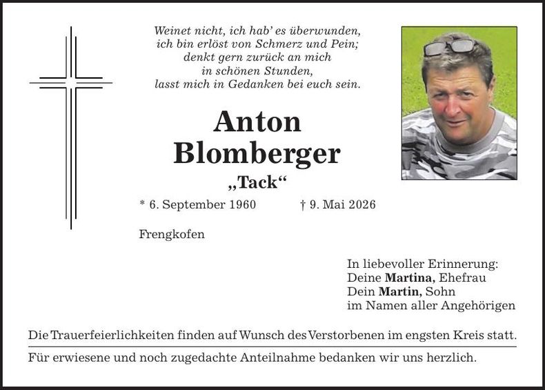Traueranzeige Anton Blomberger