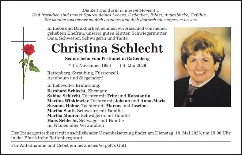 Traueranzeige Christina Schlecht