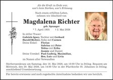 Traueranzeige Magdalena Richter