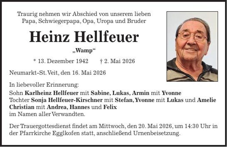 Traueranzeige Heinz Hellfeuer