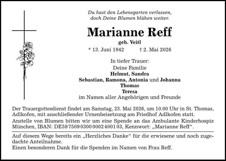 Traueranzeige Marianne Reff