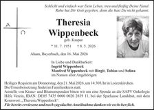 Traueranzeige Theresia Wippenbeck