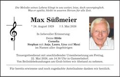 Traueranzeige Max Süßmeier