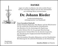 Traueranzeige Johann Rieder