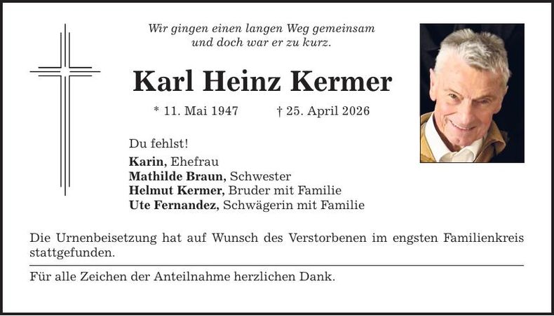 Traueranzeige Karl Heinz Kermer