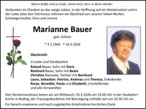 Traueranzeige Marianne  Bauer