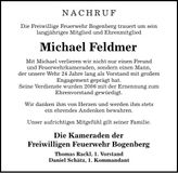 Traueranzeige Michael Feldmer