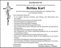 Traueranzeige Bettina Karl