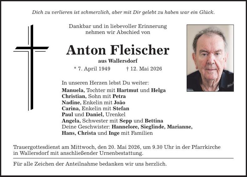 Traueranzeige Anton Fleischer