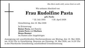 Traueranzeige Rudolfine Pasta