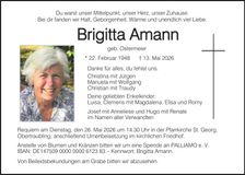 Traueranzeige Brigitta Amann