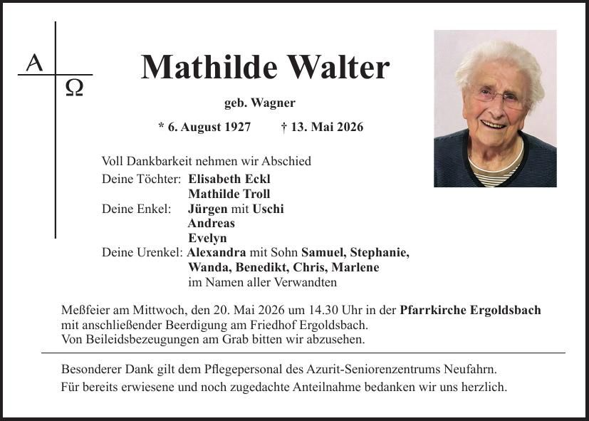 Traueranzeige Mathilde Walter