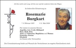 Traueranzeige  Rosemarie   Burgkart