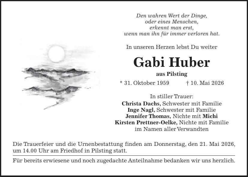 Traueranzeige Gabi Huber
