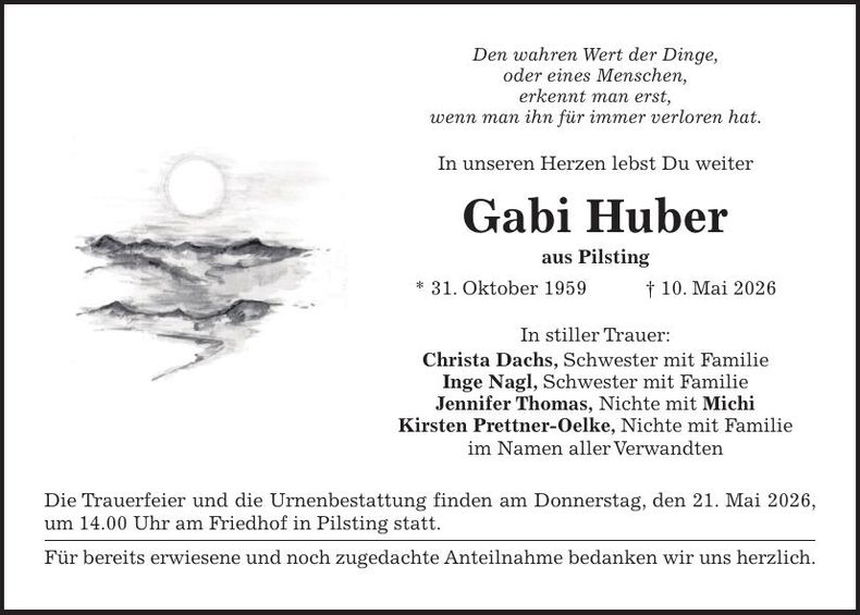 Traueranzeige Gabi Huber