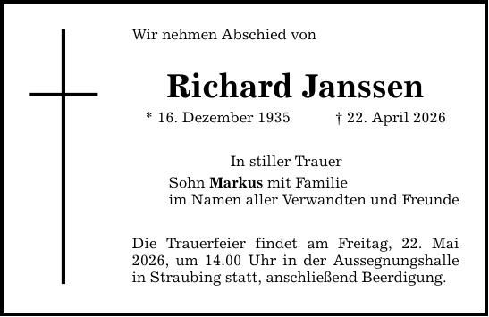 Traueranzeige Richard Janssen