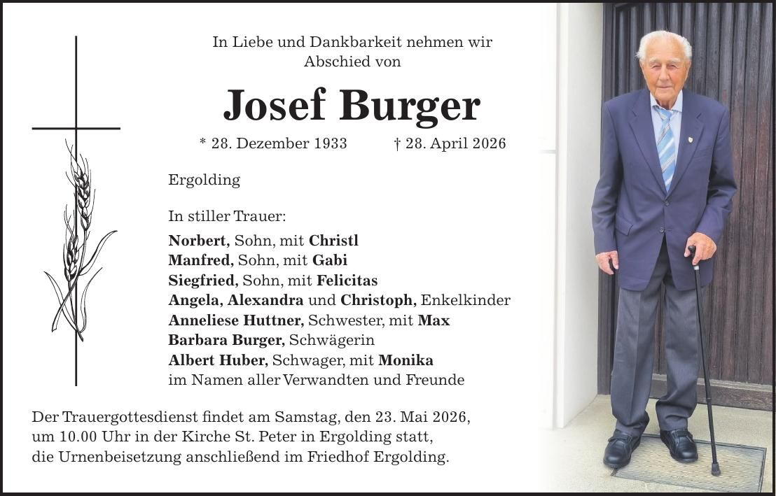 Traueranzeige Josef Burger