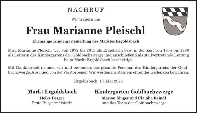 Traueranzeige Marianne Pleischl