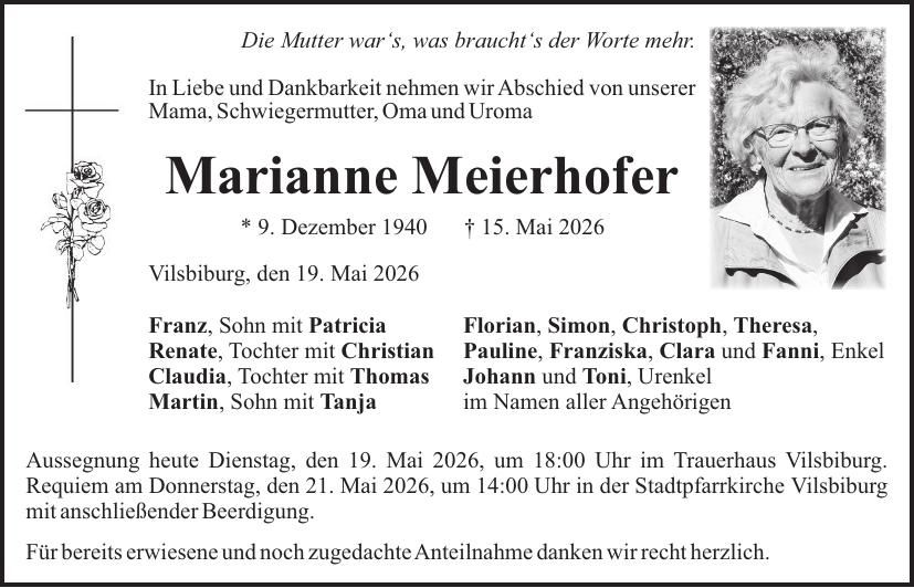 Traueranzeige Marianne Meierhofer