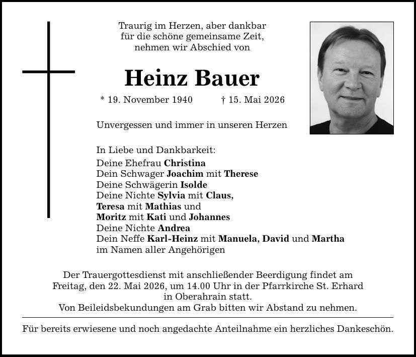 Traueranzeige Heinz Bauer