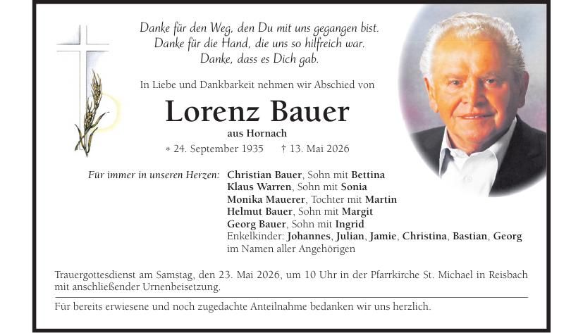 Traueranzeige Lorenz Bauer