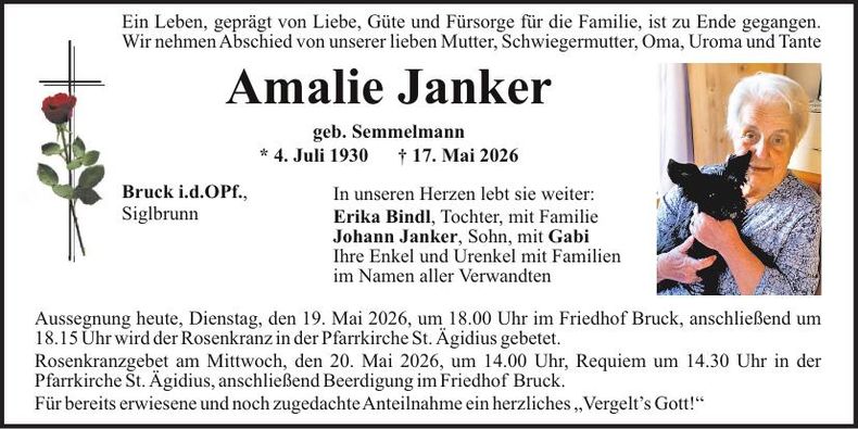 Traueranzeige Amalie Janker