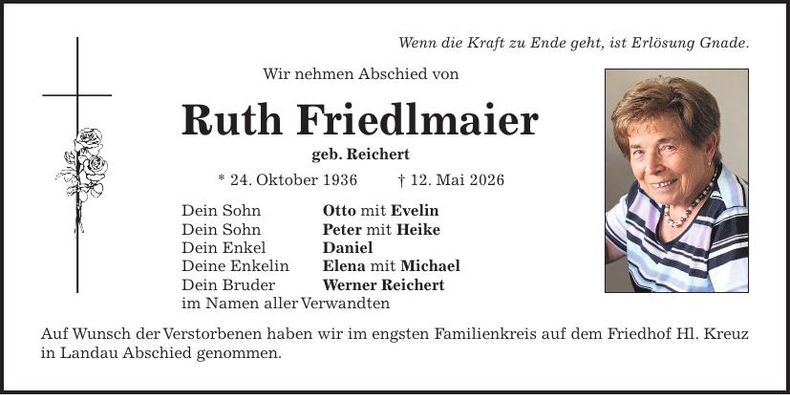 Traueranzeige Ruth  Friedlmaier