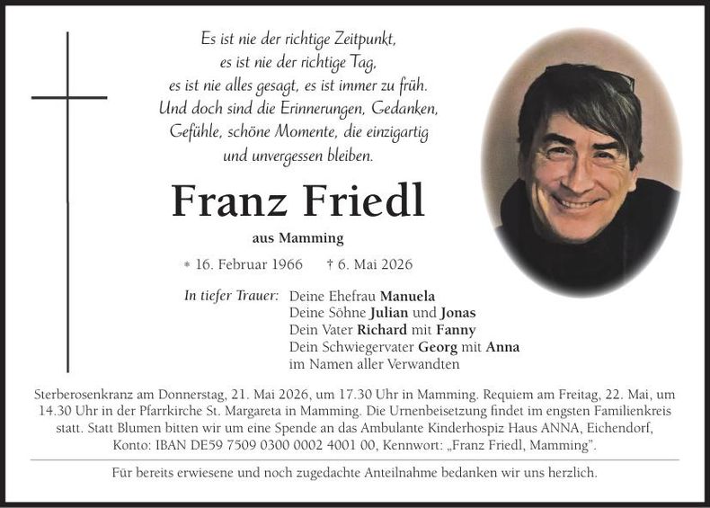 Traueranzeige Franz Friedl