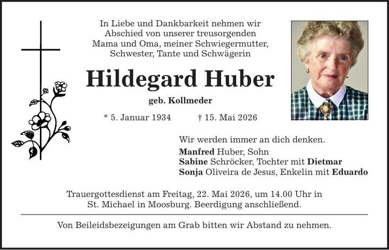 Traueranzeige Hildegard Huber